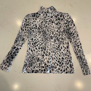 Ann Taylor : Turtleneck Puff Sleeve Long Sleeve Top: Snow Leopard: Petite Small